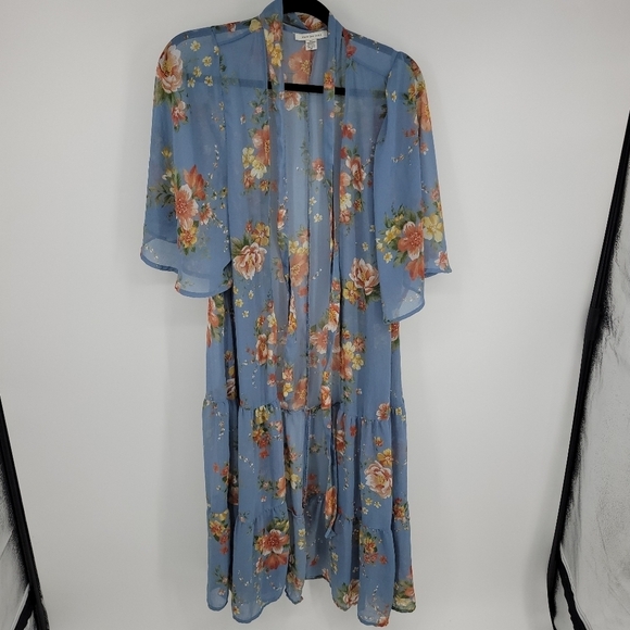 Bathing Suit Cover Up American Eagle Floral Print Chiffon Swim Kimono Blue - Picture 12 of 15